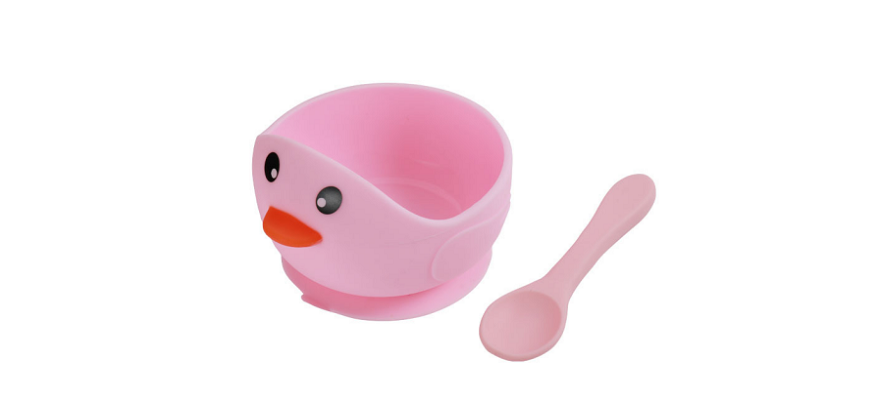 Yellow Duck Silicone Suction Bowl With Spoon Features